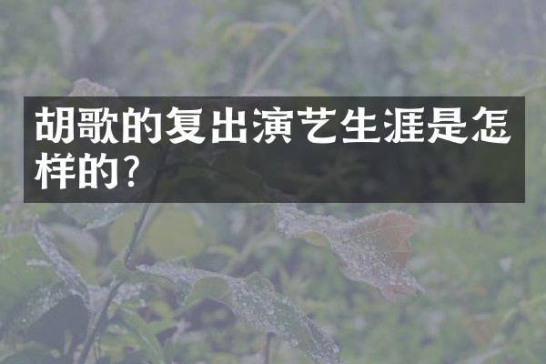 胡歌的复出演艺生涯是怎样的？