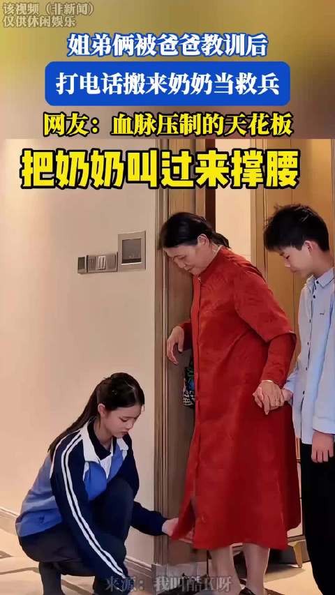 姐弟俩被爸爸教训后，打电话搬来奶奶当救兵！