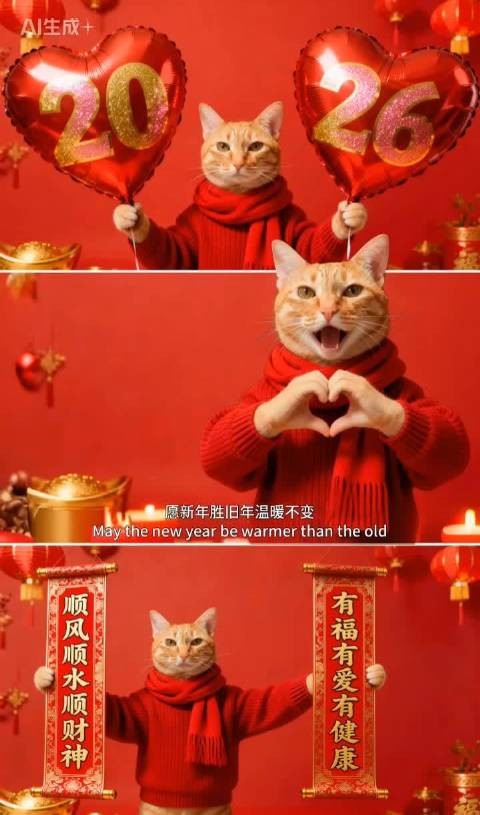 猫猫唱新年好，祝朋友们2026顺心顺意！