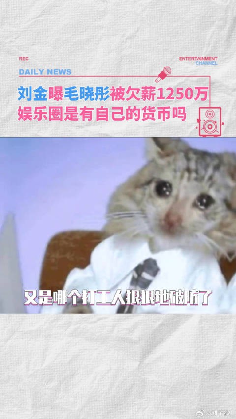 刘金曝7年前被欠薪1.6万，毛晓彤遭拖欠1250万片酬