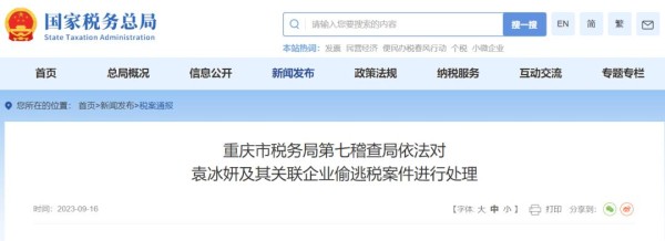 刚刚通报！演员袁冰妍偷逃税被处罚并追缴297万