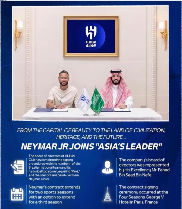 内马尔转会沙特利雅得新月：开启新篇章，刷新足坛薪酬纪录