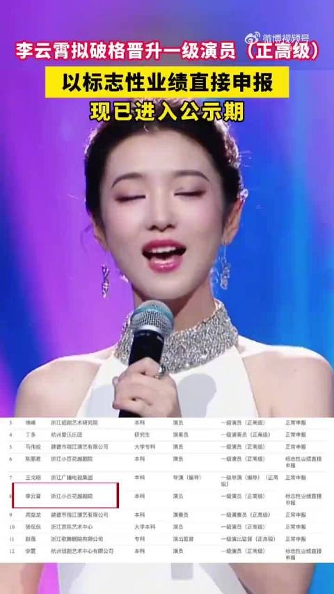 李云霄已晋升一级演员