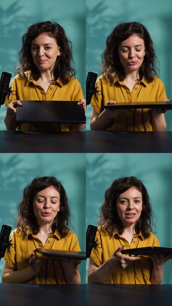 竖屏视频，网络红人进行网红营销，建议粉丝购买笔记本电脑。