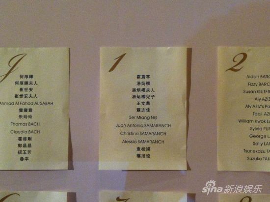 微博曝光郭晶晶霍启刚南沙婚礼部分嘉宾名单 图片来源：@商道启示录