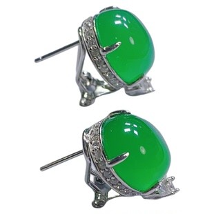 SHIGEFUKU珠宝天然巴西玉髓蛋面耳饰明星同款S925银镶嵌媲美翡翠