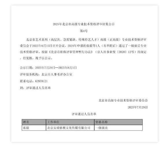 张译获评一级演员