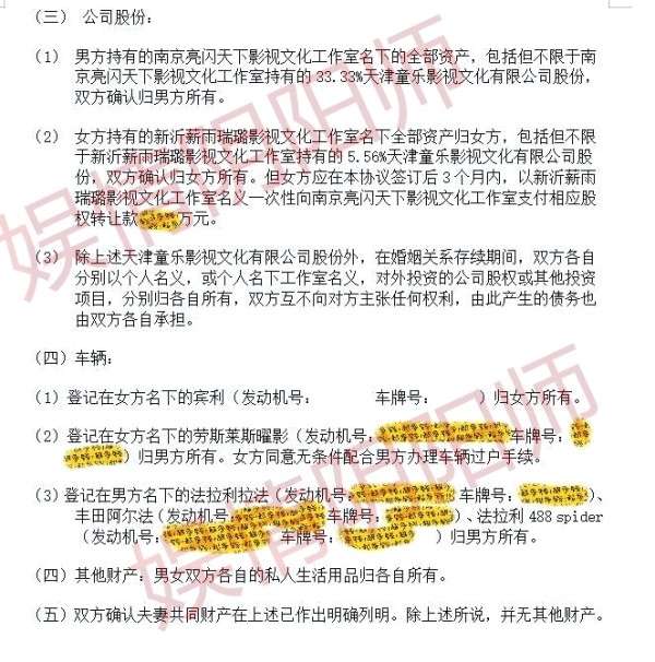 贾乃亮李小璐离婚协议曝光内容是什么？贾乃亮李小璐离婚甜馨跟谁