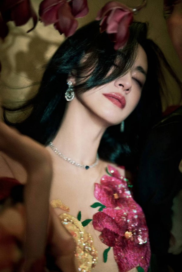 姚晨发丝拂面，温柔灵动。