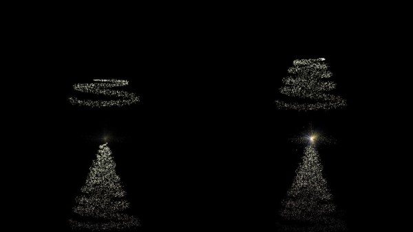 圣诞节，亮片和圣诞树的节日，旋转和光的庆祝，彩色和动画卡。节日，设计和邀请活动，灰尘和明星闪耀，壁纸