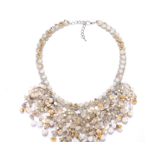 欧美 夸张爆款链条手工顶链 时尚简约复古多层石头玻璃珠项链