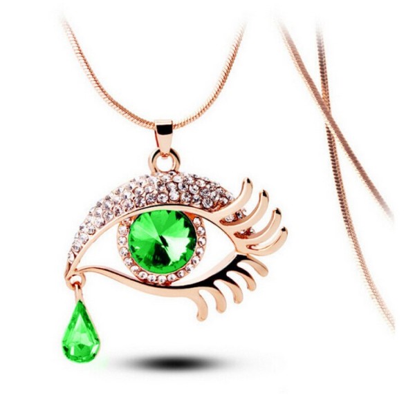 X323 韩国时尚魔眼睛水晶泪滴睫毛项链 长款毛衣链饰品批发