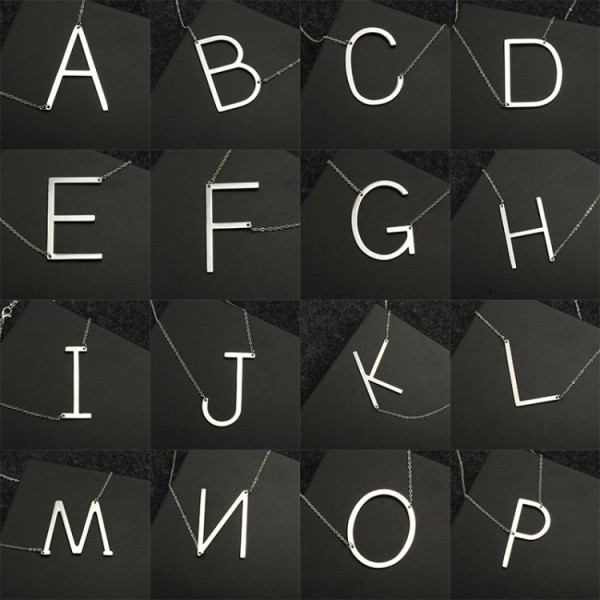 2017新款不锈钢吊坠26个英文字母项链 欧美流行毛衣链亚马逊爆款