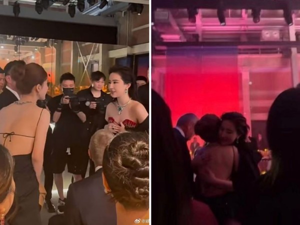 劉亦菲與趙露思互相打招呼外，還被拍到抱在一起。（圖／翻攝自微博）