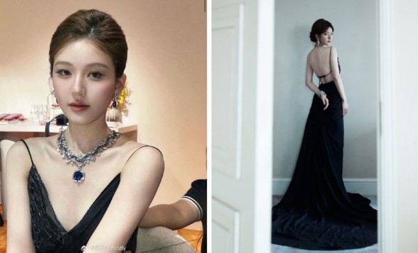 趙露思禮服背後挖空大秀美背。（圖／翻攝自微博）