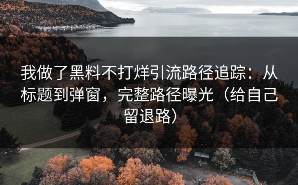 我做了黑料不打烊引流路径追踪：从标题到弹窗，完整路径曝光（给自己留退路）