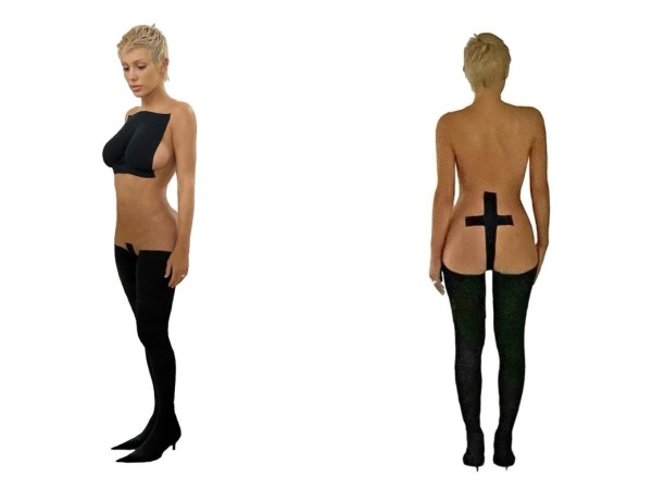 a person wearing a black garment and black pants