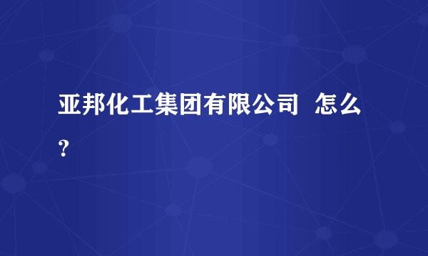 亚邦化工集团有限公司 怎么？