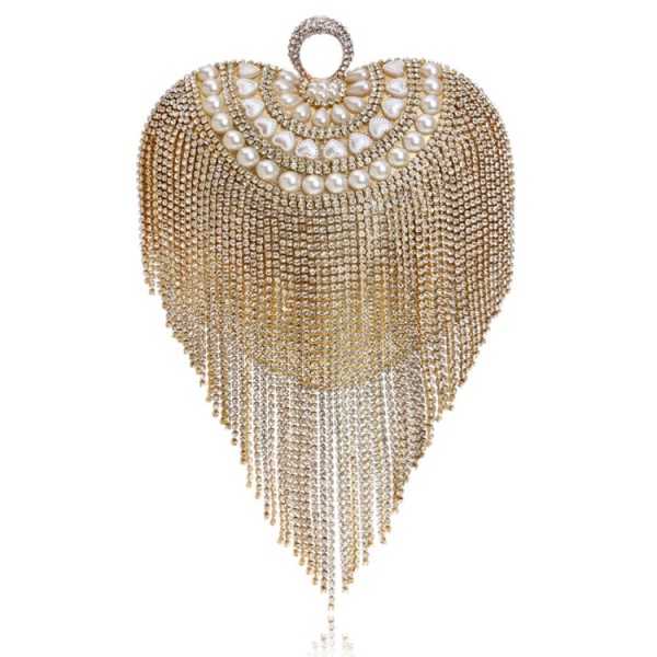 2018外贸新款时尚迷你心形流苏晚宴包奢华奢华新娘名媛礼服手拿包