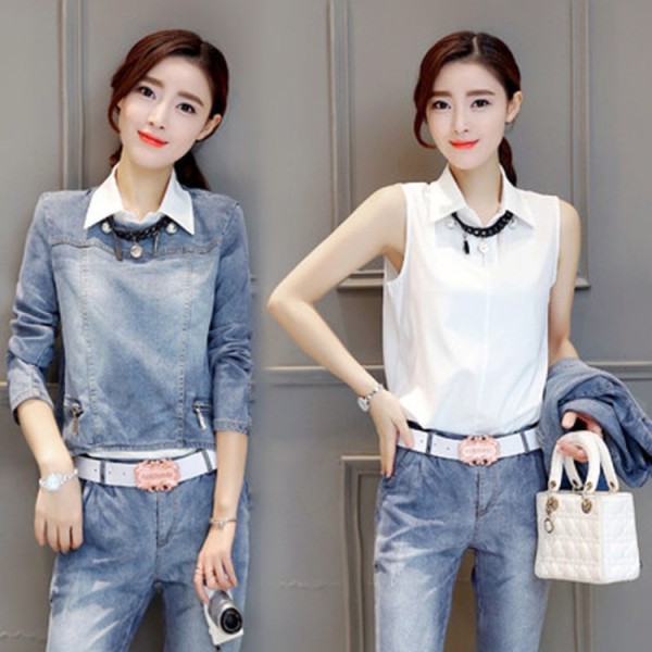 2016新款秋装套装女装两件套时尚潮气质名媛修身显瘦休闲牛仔秋季