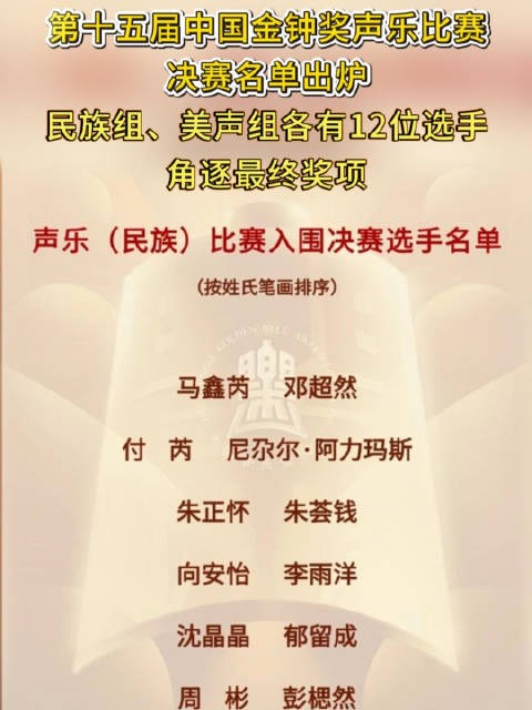 第十五届中国音乐金钟奖声乐决赛名单公布