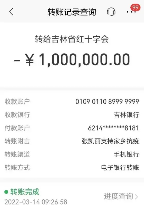 长春籍演员张凯丽向吉林省捐款100万 为家乡抗疫加油