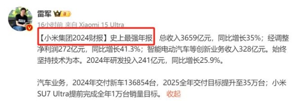 小米2024年报解读：营业收入3659亿，大增35%，造车等亏损62亿！
