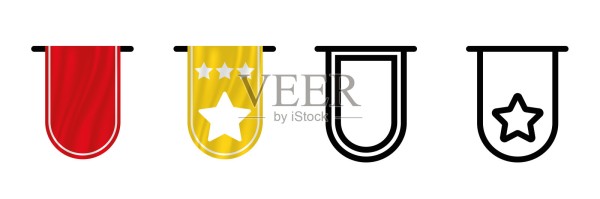 四枚不同的奖牌和奖杯图标。第一名的明星奖章,获奖者和奖励图标。图标素材