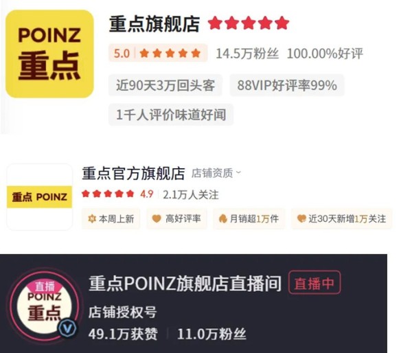 ▲“重点”在几大电商平台的粉丝数