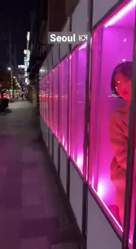 韩国首尔街头现玻璃屋展示女性引争议