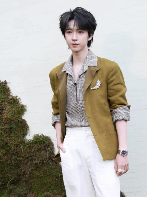 贺峻霖单人亮相红毯,今天选了一套清新的开心果色的西装外套