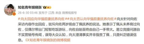 向太否认向华强前妻抚养向佐：丁佩从未养育过向佐，自己一手带大