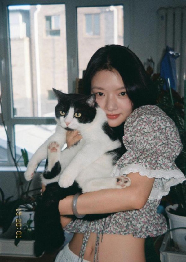 任敏怀抱小猫。