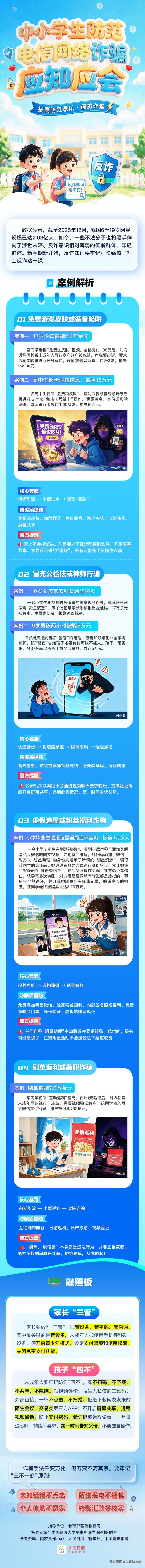转给孩子!中小学生防范电信网络诈骗应知应会