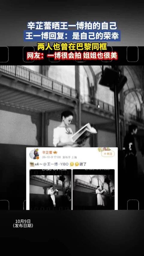 辛芷蕾晒王一博拍的自己,王一博回复:是自己的荣幸,两人也曾在巴黎同框